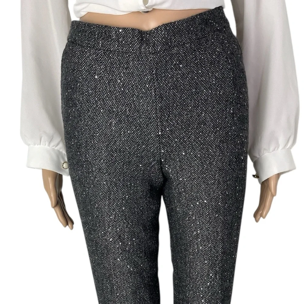 New JCrew Martie Slim Crop Grey Petite Sequin Herring Bone Wool Tweed Trousers